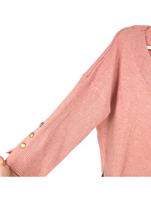 River Island V-Neck Oversized Sweater Gold Button Preppy Soft Girl Pink Large thumbnail 3