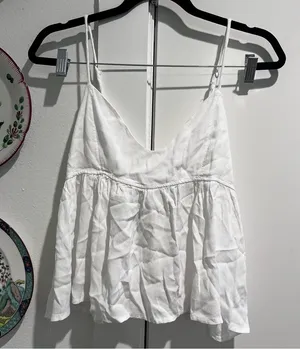 Brandy Melville White Crop Tank Blouse Back Tie thumbnail 1