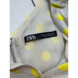Zara Women XS Yellow Polka Dot Midi Dress Flutter Sleeve V-Neck Wrap Slit Summer thumbnail 3