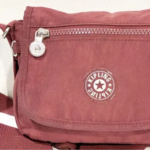 Kipling Burgundy Nylon Darold Mini Crossbody Bag Purse thumbnail 2
