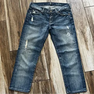 7 for all mankind blue crop straight leg jeans thumbnail 7
