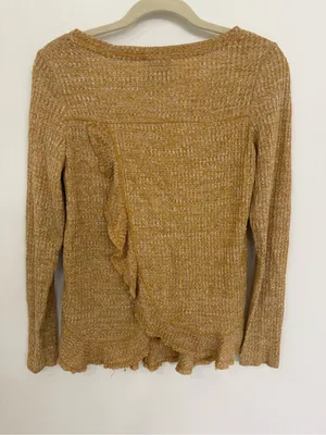 Anthropologie Women's Mustard Knit Ruffle Hem Top Size Small thumbnail 2