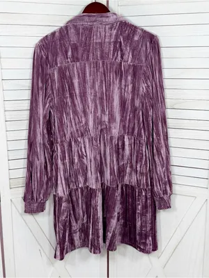 Cato Crushed Velvet Tiered‎ Babydoll Shirt Dress Mauve Purple XL Boho Cottage thumbnail 9