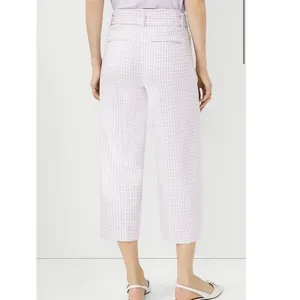 Ann Taylor Wide Leg Crop Pants Size 10 Purple Gingham Belted Preppy Career thumbnail 2
