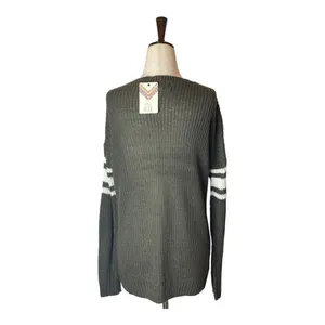 Pink Rose Olive Green V Neckline Striped‎ Sleeve Knit Pullover Sweater Size S thumbnail 2