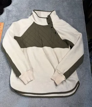 Abercrombie & fitch Olive & Cream Quilted Pullover Sweater fleece small thumbnail 1