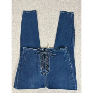 Free People Size 10 Womens Pants Jeans Blue‎ Tie High Waist Hippie Boho Denim thumbnail 2