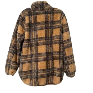 Pink Lily Quarter Zip Pullover Brown Plaid Faux Fur Teddy Sherpa‎ Fleece Women S thumbnail 4