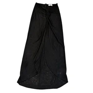 MESHKI Sheer Tulip Maxi Skirt Black Draped Mesh High Low Elegant Womens Medium thumbnail 2