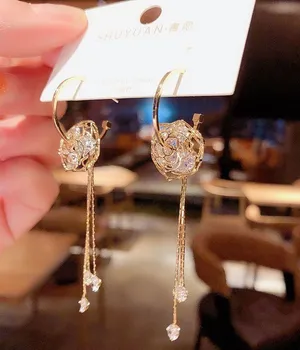 Women's Crystal Rose Flower Tassel Dangle Drop Earrings thumbnail 3