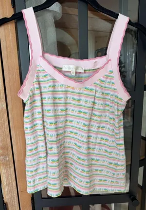 LoveShackFancy Maven tank top knit butterflies striped scalloped pastel thumbnail 1