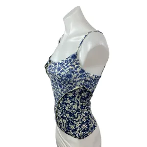 MNG Mango Womens Floral Blue Sleeveless Patchwork Cami Camisole Tank Top Size S thumbnail 3