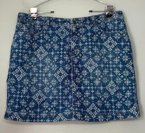 CJ Banks Plus Size 14W Blue White Print Denim Jean Skort Skirt Preppy Chic thumbnail 1