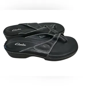 Clarks Black Leather Thong/Flip-Sandals Women’s Comfortable Everyday Style Sz 9‎ thumbnail 5