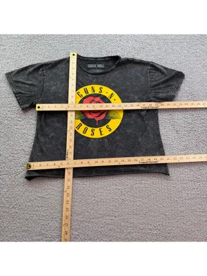 Guns N’ Roses Rhinestone Logo Mineral Wash Cropped Band T-Shirt Women’s L thumbnail 3