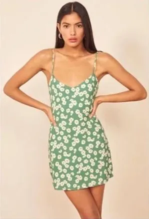 Reformation | Seville Dress in Daisy | Green White | Sz S thumbnail 1