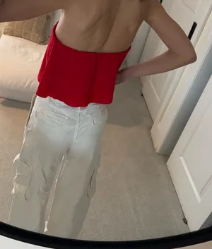 Aritzia Red Satin Flowy Strapless Top thumbnail 3