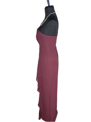 David's Bridal maxi dress formal prom chiffon one shoulder wine burgundy color 2 thumbnail 4