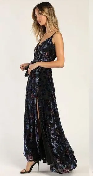 Lulus Pretty Companion Black Floral Velvet Burnout Maxi Dress Size Medium thumbnail 1