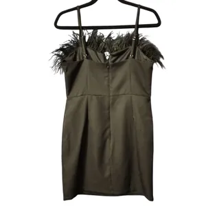 Emory Park Womens Sleek Mini Party‎ Dress Black Ostrich Feather Trim Bodycon L thumbnail 2