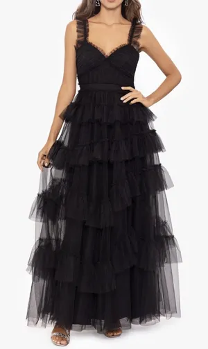 Betsy & Adam |‎ Gigi Long Ruffle Mesh Dress thumbnail 1