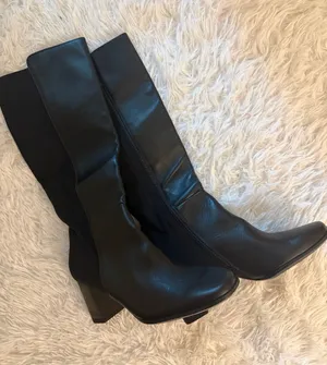 Paul Green Black Leather Knee High Boots US 10 Block Heel Zip NWOB thumbnail 1