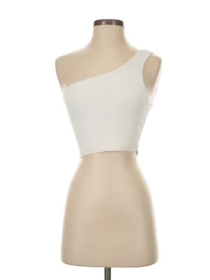 Aritzia Babaton Sculpt Ribbed One Shoulder Crop Tank Top in White Size Medium thumbnail 9