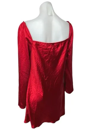 Princess Polly Red Silk Satin Cowl Neck Long Sleeve Mini Shift Slip Dress Size 8 thumbnail 2
