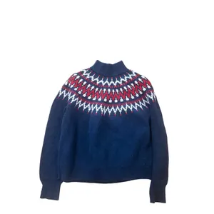 J.Crew Fair Isle Mock Neck Sweater Navy Medium Wool‎ Blend Nordic Cottagecore thumbnail 2