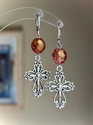 Handmade vintage antique goth cross earrings✝️ thumbnail 2