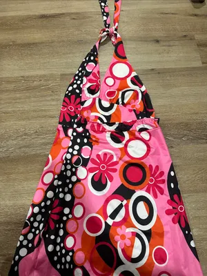 Women’s Pink Floral & Circle Print Halter open back retro dress costume thumbnail 2