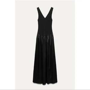 ZARA NWT Black Contrast Midi Pocket Dress Drop Waist ZW‎ COLLECTION Size XS thumbnail 4