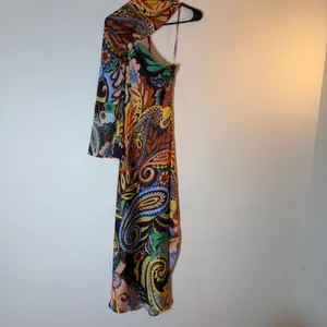 Zara Paisley Floral Print One Shoulder‎ Midi Dress Asymmetric Party Size XS thumbnail 7