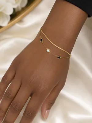 Stainless Steel Gold Tone Star Charm Anklet Layered Double Chain Ankle Bracelet Women thumbnail 1