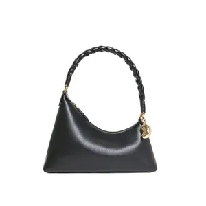 Aupen Nirvana Calfskin Leather with Gold-Tone Metal Shoulder Handbag Noir Black thumbnail 3