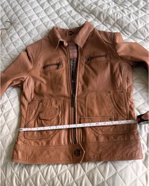 Vintage Naf Naf Cognac Genuine Sheepskin Leather Zip front Jacket Women’s L M thumbnail 3