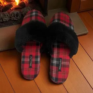 Victoria's Secret Red and Black Plaid Slippers thumbnail 2