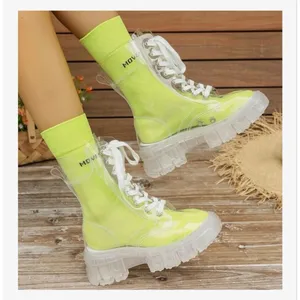 NEW Crystal Clear Boots Platform Lace Up Transparent 7 thumbnail 2