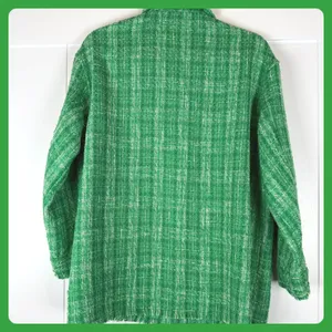Zara Green Tweed Shacket XS Shirt Jacket Plaid Fringed Hem Y2K Vintage Old Money thumbnail 5