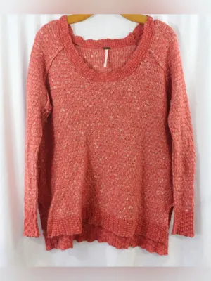 Free People Womens Red/OrangeChunky Long Sleeve Wool Blend Pullover Sweater Sm thumbnail 2