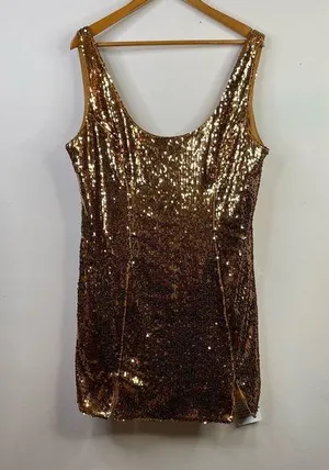 ASOS Bronze Copper Metallic Sequin Scoop Shimmer Sparkly Mini Dress women 14 new thumbnail 1