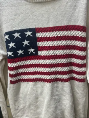 NWOT Fashion by Mirabeau USA Flag Embroidered Knit Crewneck Sweater: L thumbnail 3