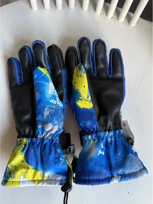 New Blue and Yellow Winter Ski Gloves with Adjustable Straps and Fleece Lining thumbnail 3