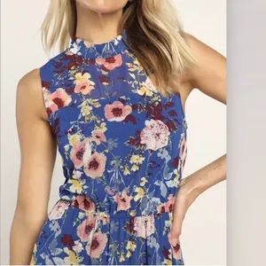 Lulus In My Dreams Blue Floral Sleeveless Chiffon Midi Dress LARGE Wedding thumbnail 2