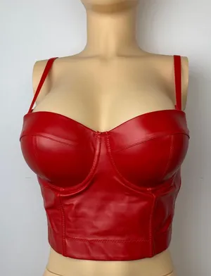 The SANG Red Faux Leather Bustier Top Sz M thumbnail 1