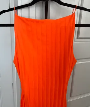 Zara Ribbed High Square-Neck Midi Dress in Orange thumbnail 6
