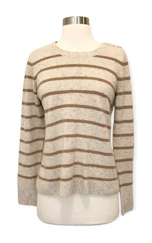Caslon M Wool Blend Beige Tan Stripe Long Sleeve Crew Neck Sweater Knit Pullover thumbnail 1