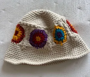 Knit floral bucket hat Tan thumbnail 3
