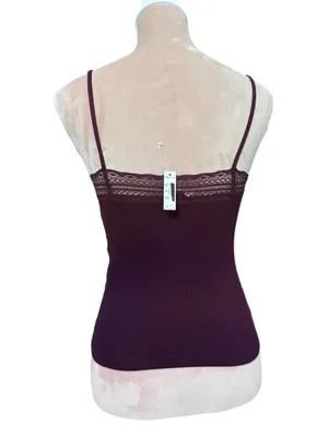 Madewell 90s Camisole Womens Small Ribbed Lace Spaghetti Strap Burgundy Top thumbnail 6