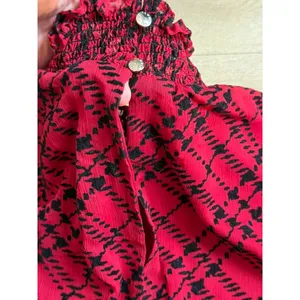 EUC Tommy Hilfiger Womens Red Flocked Plaid Flowy Dress velvet detail Size 14 thumbnail 14